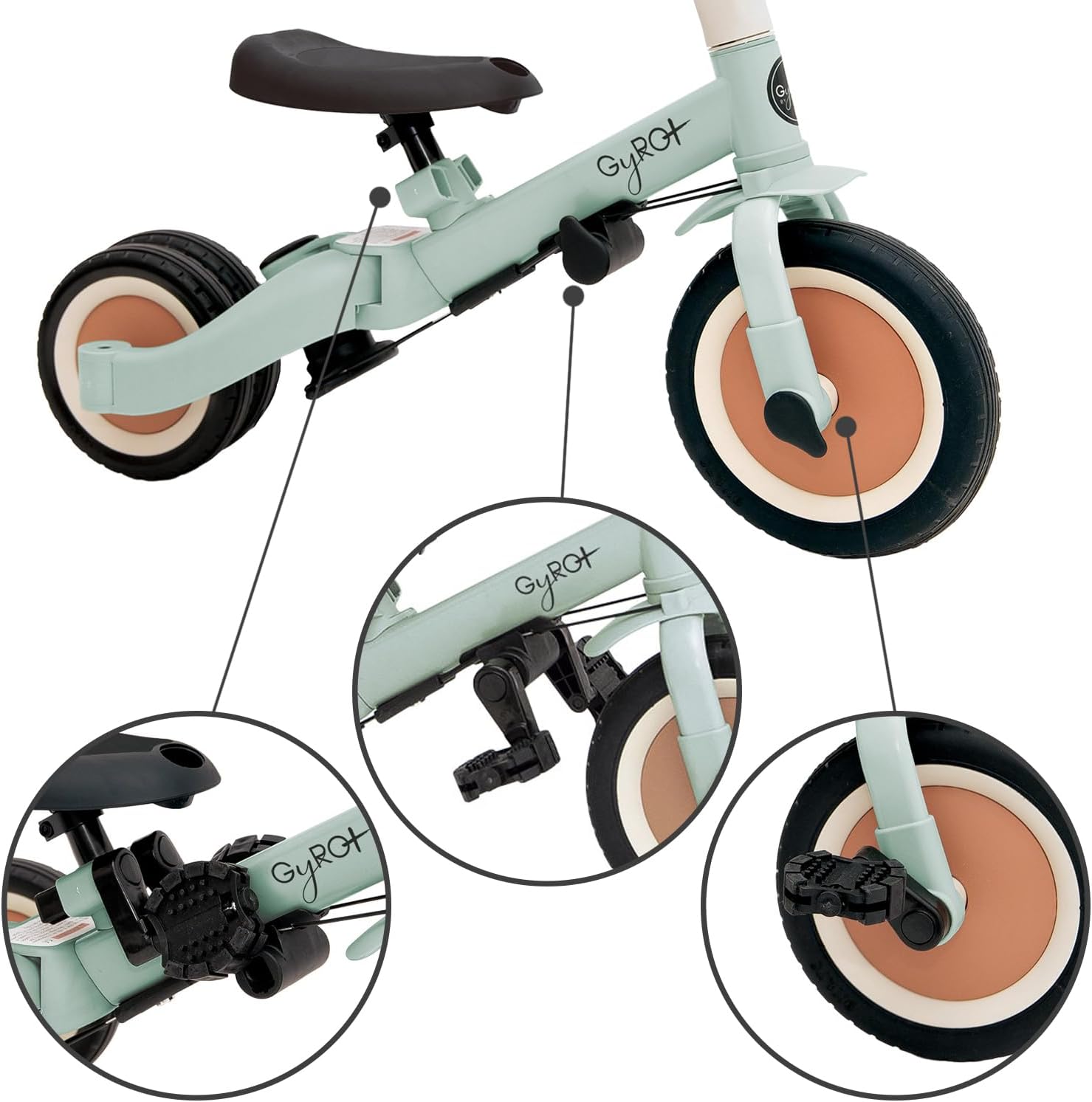Olmitos - Triciclo Evolutivo de Bebé 5 en 1 GYRO + - Bicicleta Niños Desde 1 Año hasta 5 años - De Triciclo a Bicicleta con o sin Pedales – Adaptable y transformable (Gyro +, Verde)