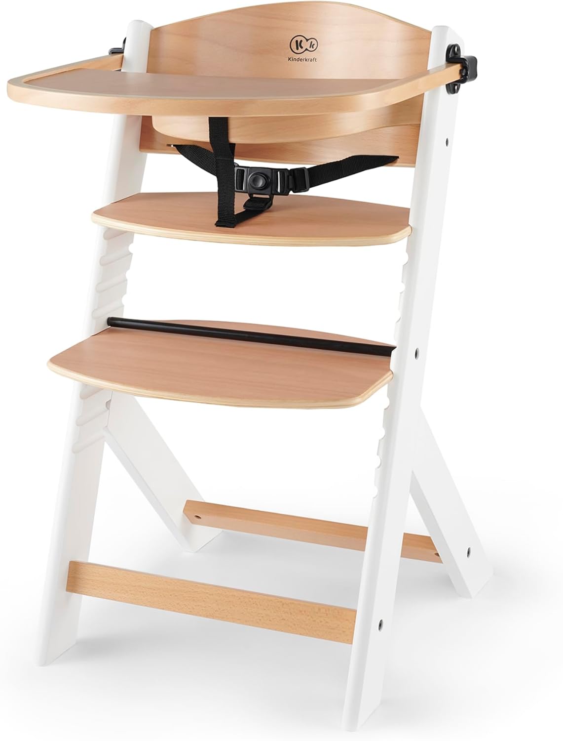 Kinderkraft ENOCK Trona bebé de Madera + Hamaca Bebé CALMEE, portatil, para niños, Silla alta Infantil, Evolutiva, Ergonómica, Barrera y Bandeja, Gris