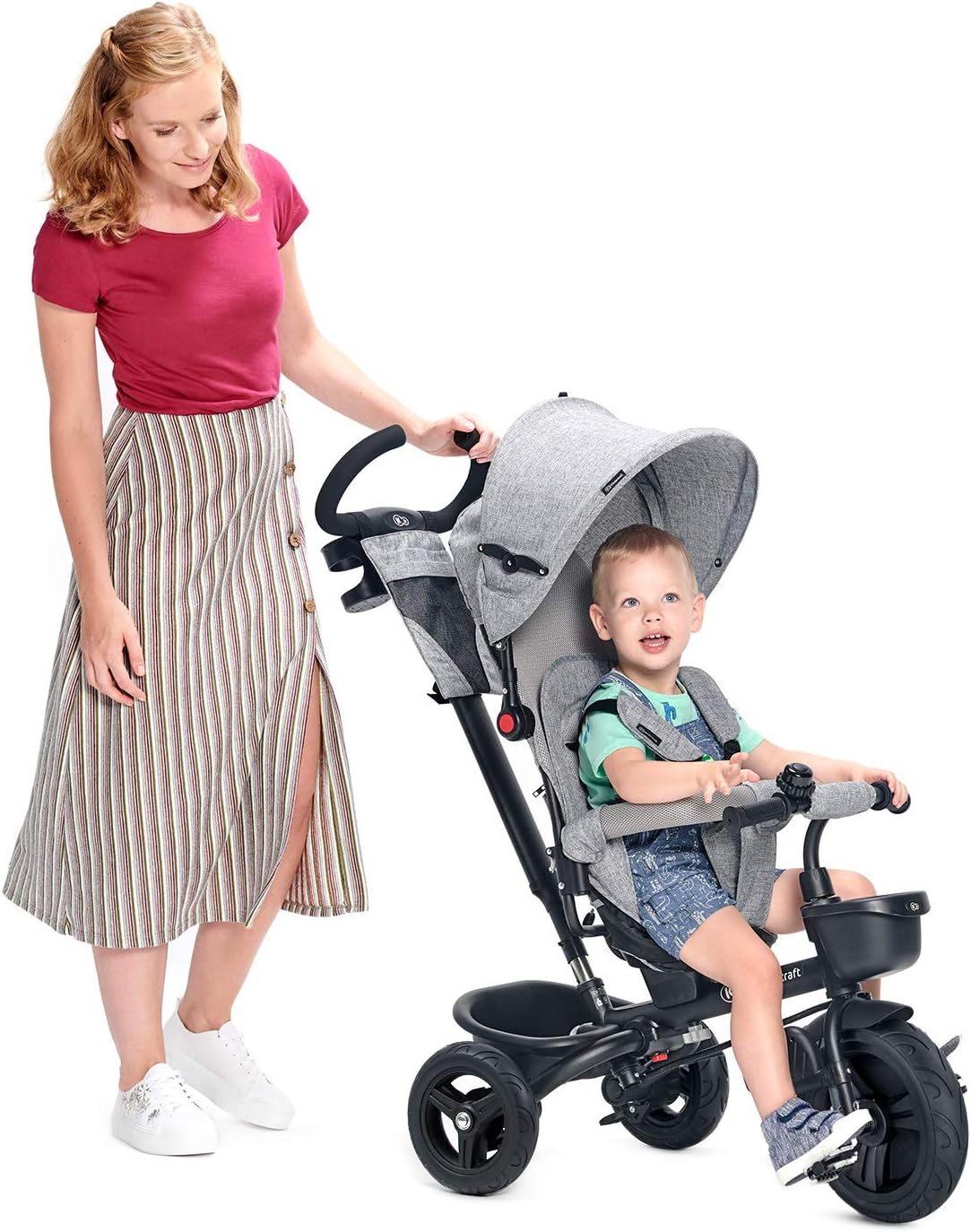Kinderkraft AVEO Triciclo Bebé, Plegable, Trike, Bicicleta para Niños, Triciclo Evolutivo, Triciclo Sin Pedales, Bicicleta Bebe, Con Accesorios Práctico, Dos Cestas, 9 Meses a 25 kg, Rosa