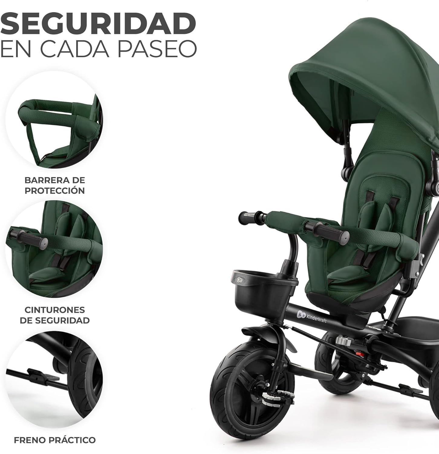 Kinderkraft AVEO Triciclo Bebé, Plegable, Trike, Bicicleta para Niños, Triciclo Evolutivo, Triciclo Sin Pedales, Bicicleta Bebe, Con Accesorios Práctico, Dos Cestas, 9 Meses a 25 kg, Rosa