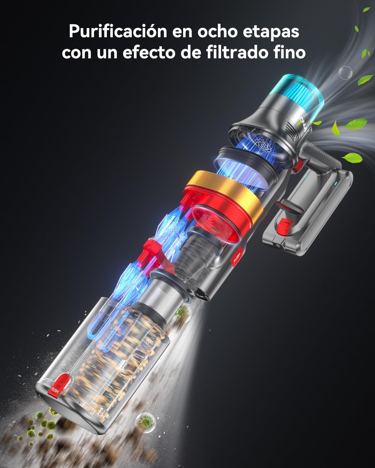 aonus A9 MAX Aspiradora sin Cable, 48Kpa/600W Aspiradora Escoba sin Cable Potente, Separación de Polvo de 1.8L con Doble Taza Mejorada, 70 Minutos de Larga Duración, Adecuada para Pisos/Alfombras/Pelo
