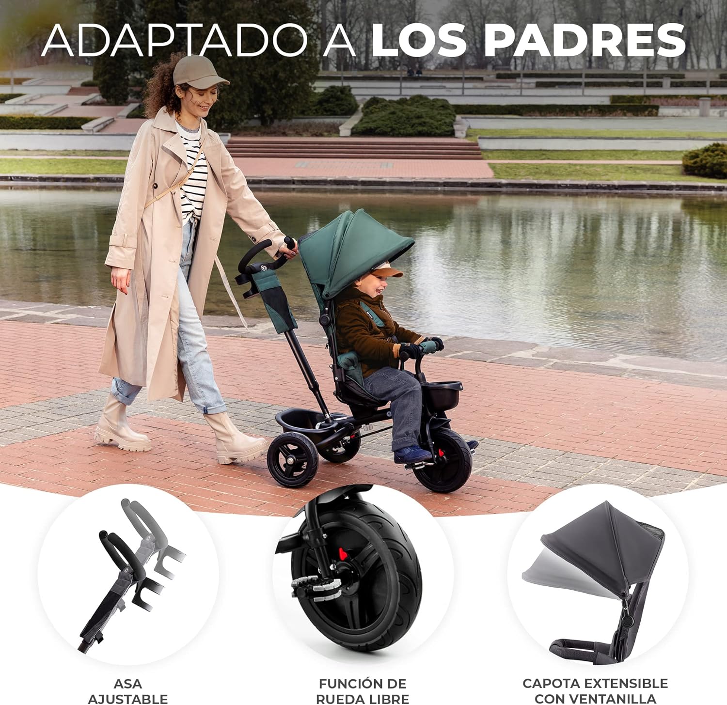 Kinderkraft AVEO Triciclo Bebé, Plegable, Trike, Bicicleta para Niños, Triciclo Evolutivo, Triciclo Sin Pedales, Bicicleta Bebe, Con Accesorios Práctico, Dos Cestas, 9 Meses a 25 kg, Rosa