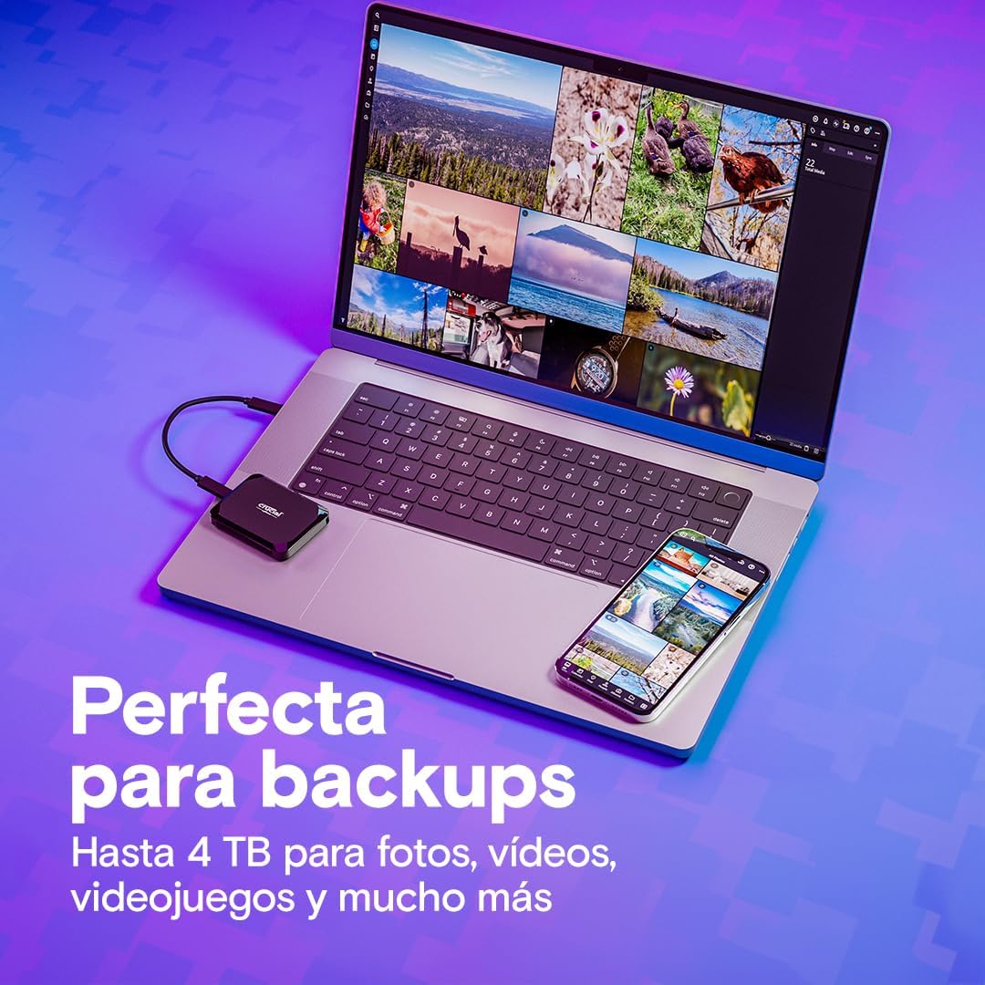 Crucial X9 SSD 4TB Portátil, Hasta 1050MB/s, Compatible con PC, Mac, PlayStation y Xbox, Disco Duro Sólido Externo SSD, USB-C 3.2 - CT4000X9SSD902