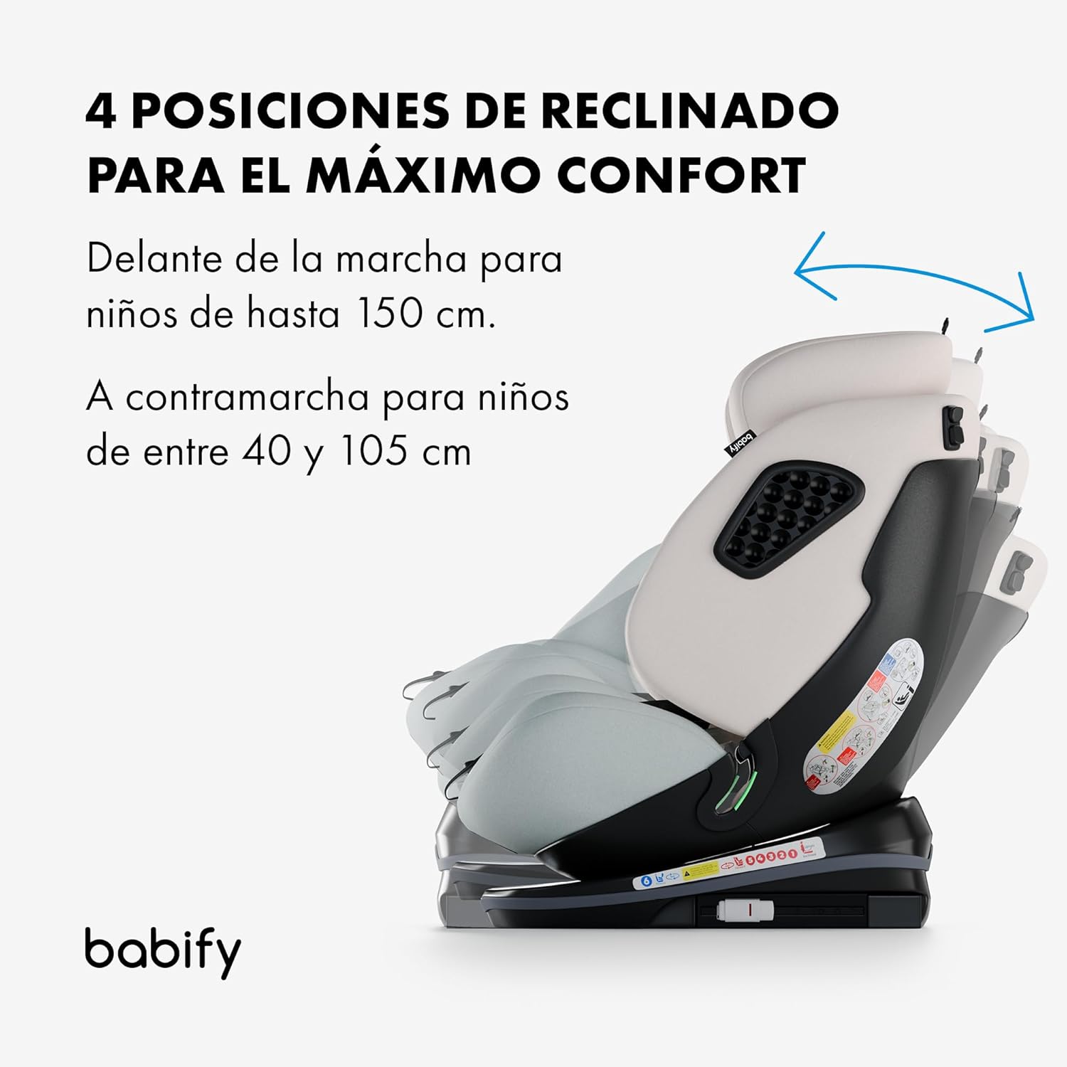 Babify Onboard Silla de Coche Isofix para Bebés y Niños, 0 Meses - 12 Años, Apta Desde 40-150 cm, Ajustable 360º, Asiento Portátil y Seguro i-Size ECE R129 - Black edition