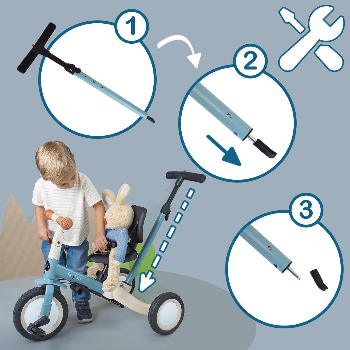 Olmitos - Triciclo Evolutivo de Bebé 5 en 1 GYRO + - Bicicleta Niños Desde 1 Año hasta 5 años - De Triciclo a Bicicleta con o sin Pedales – Adaptable y transformable (Gyro +, Verde)