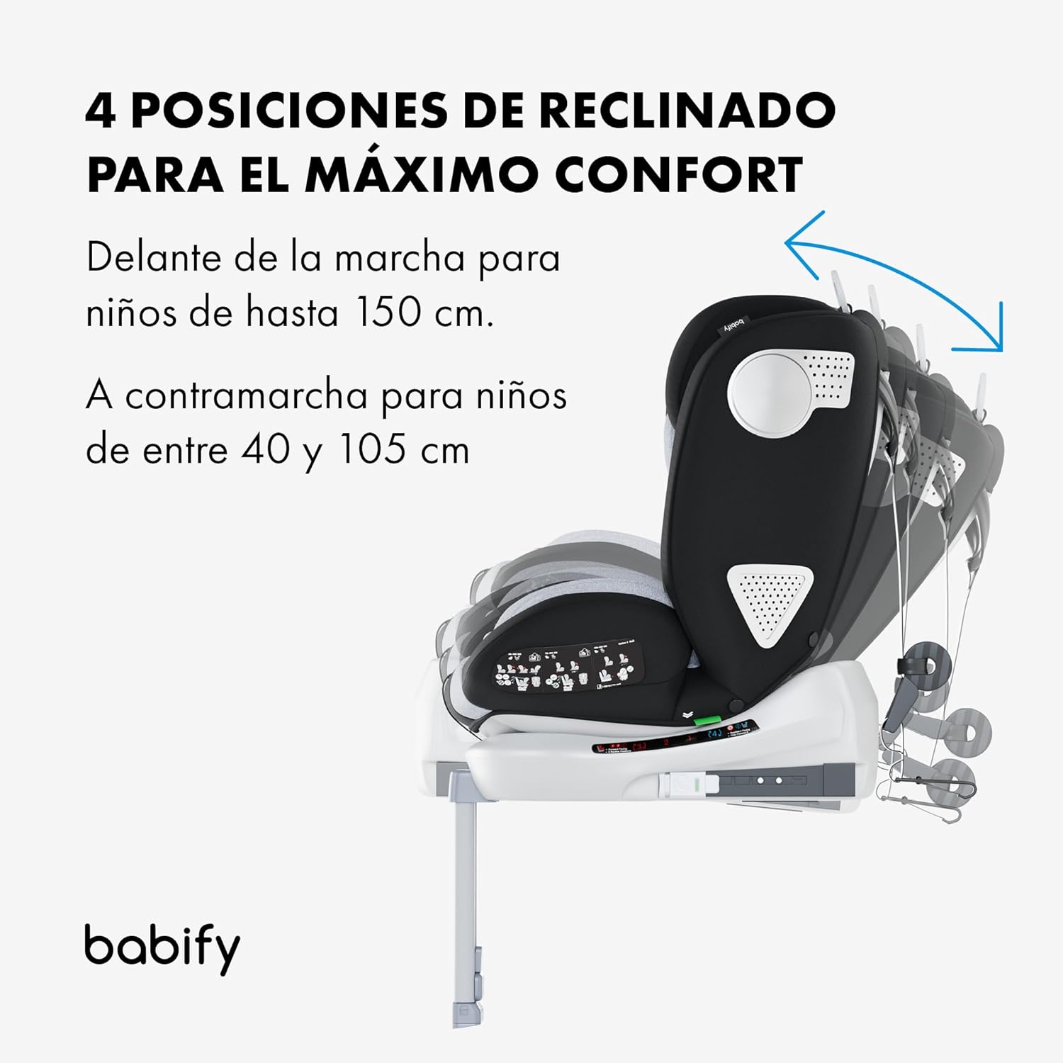 Babify Onboard Silla de Coche Isofix para Bebés y Niños, 0 Meses - 12 Años, Apta Desde 40-150 cm, Ajustable 360º, Asiento Portátil y Seguro i-Size ECE R129 - Black edition