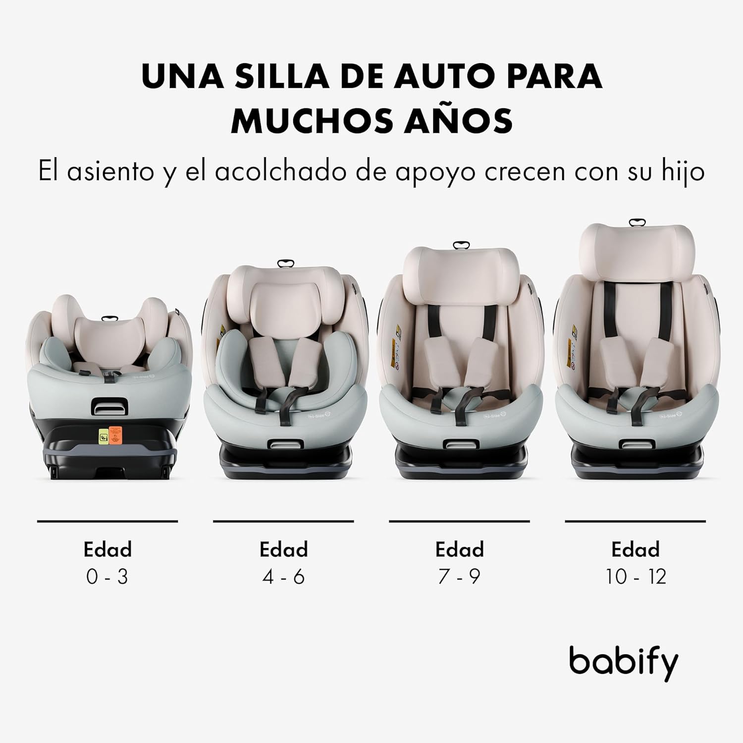 Babify Onboard Silla de Coche Isofix para Bebés y Niños, 0 Meses - 12 Años, Apta Desde 40-150 cm, Ajustable 360º, Asiento Portátil y Seguro i-Size ECE R129 - Black edition