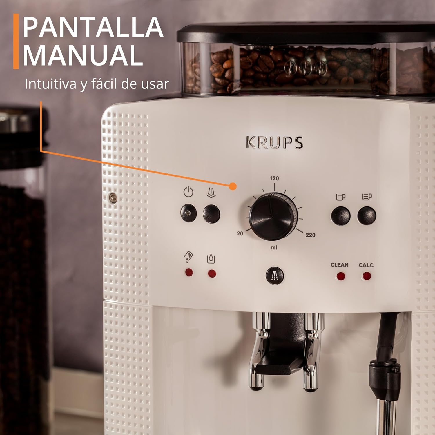 Roma - Cafetera superautomática 15 bares de presión, 3 niveles intensidad café, cantidad ajustable 20 a 220ml, limpieza y descalcificación automático, molinillo integrado EA8105