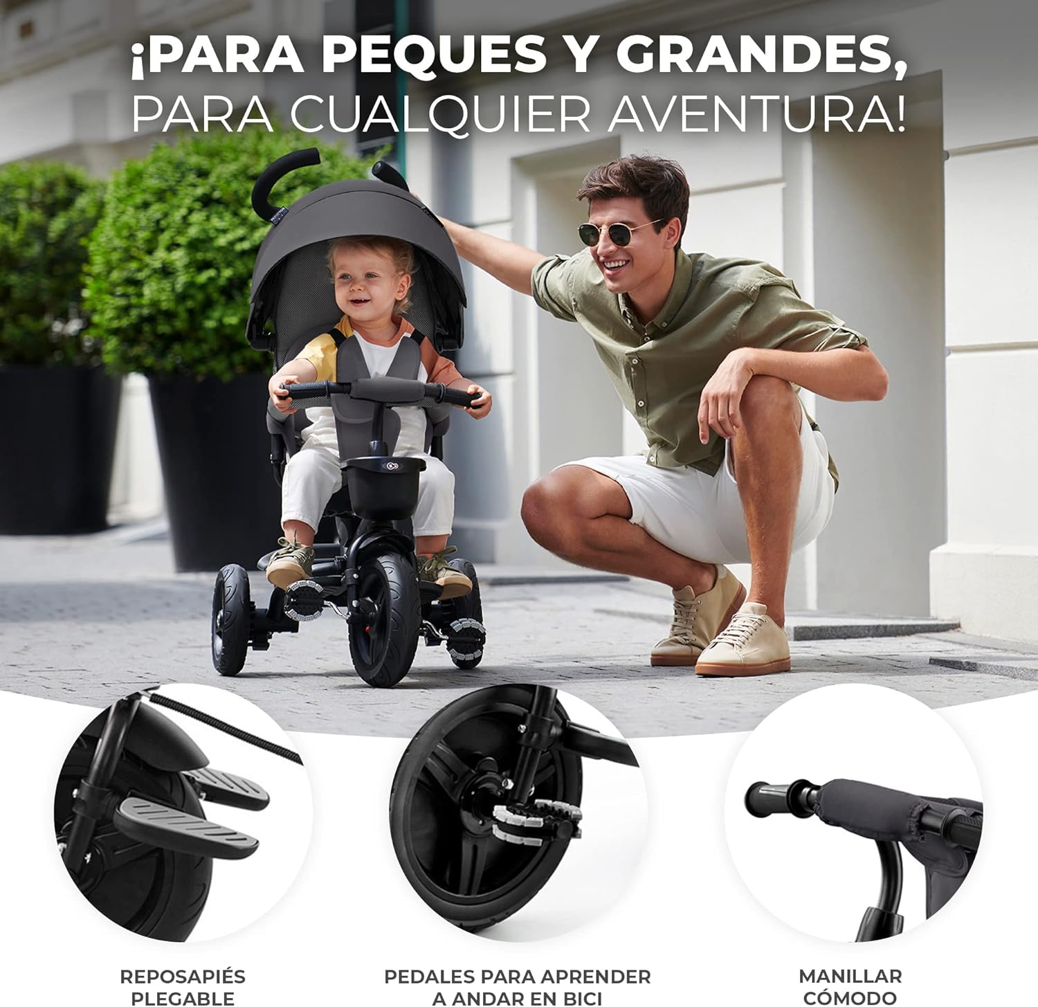 Kinderkraft AVEO Triciclo Bebé, Plegable, Trike, Bicicleta para Niños, Triciclo Evolutivo, Triciclo Sin Pedales, Bicicleta Bebe, Con Accesorios Práctico, Dos Cestas, 9 Meses a 25 kg, Rosa