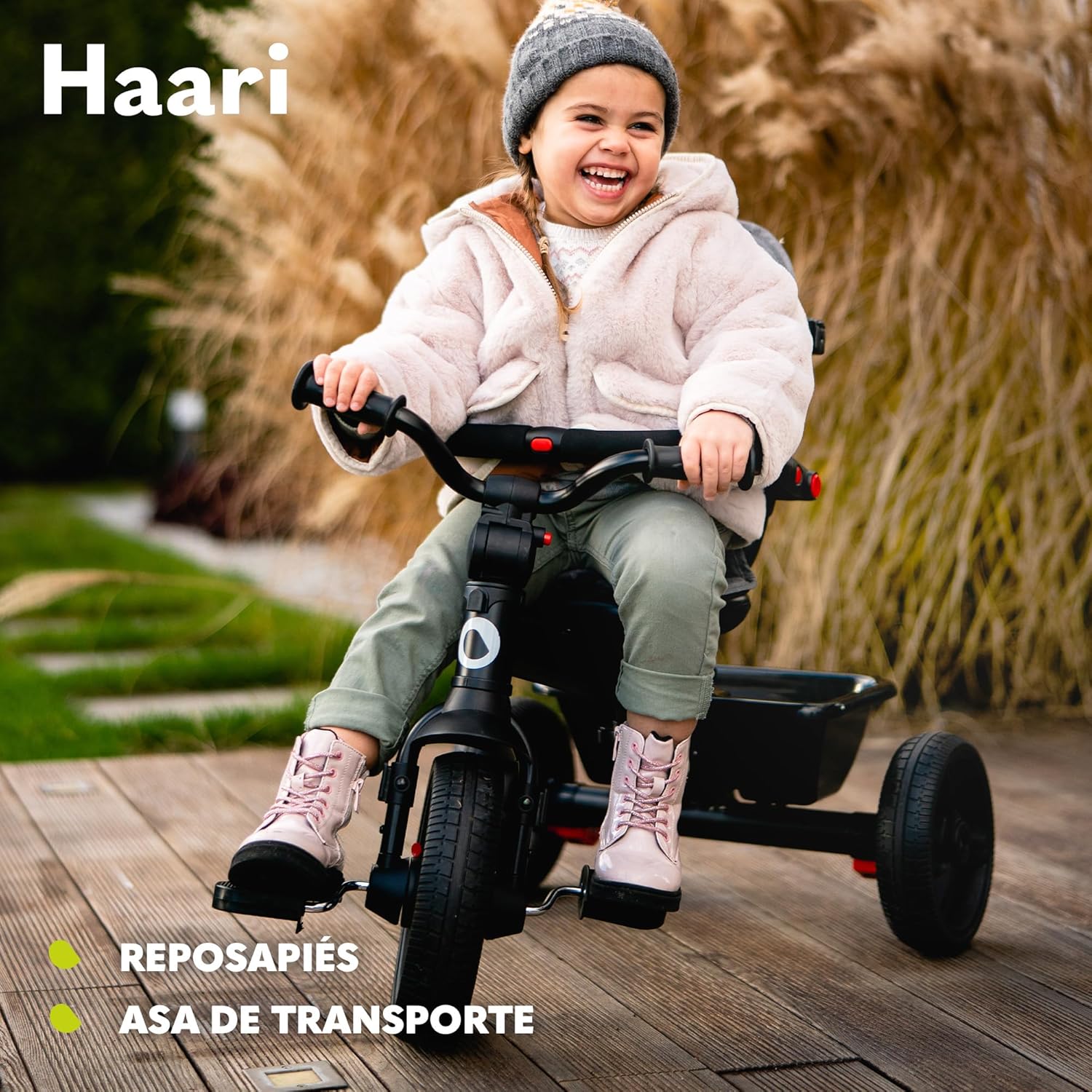 LIONELO Haari Bicicleta 2 en 1 Menores hasta 25 kg 1,5-5 años Triciclo- Carrito Cesta espaciosa, Bolsa y portavasos Cinturones de 3 Puntos con Fundas Toldo Reposapiés Gris