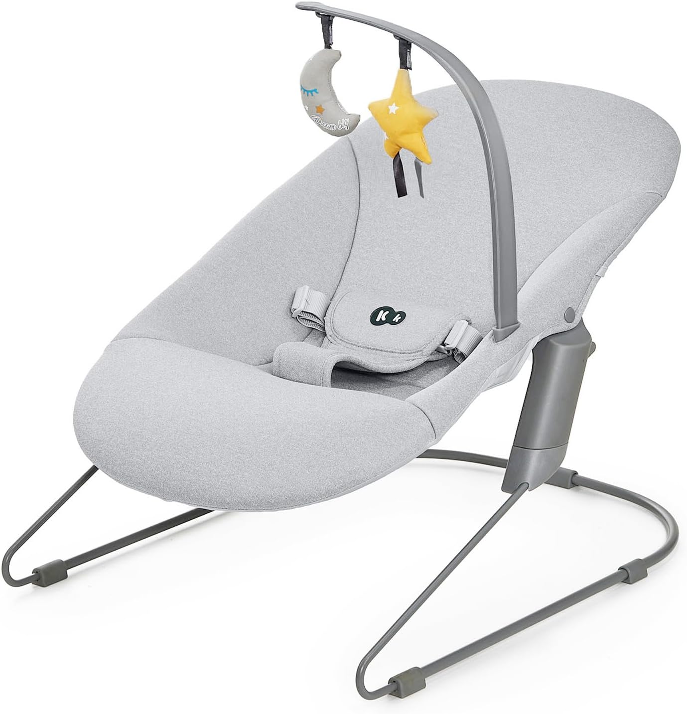 Kinderkraft ENOCK Trona bebé de Madera + Hamaca Bebé CALMEE, portatil, para niños, Silla alta Infantil, Evolutiva, Ergonómica, Barrera y Bandeja, Gris