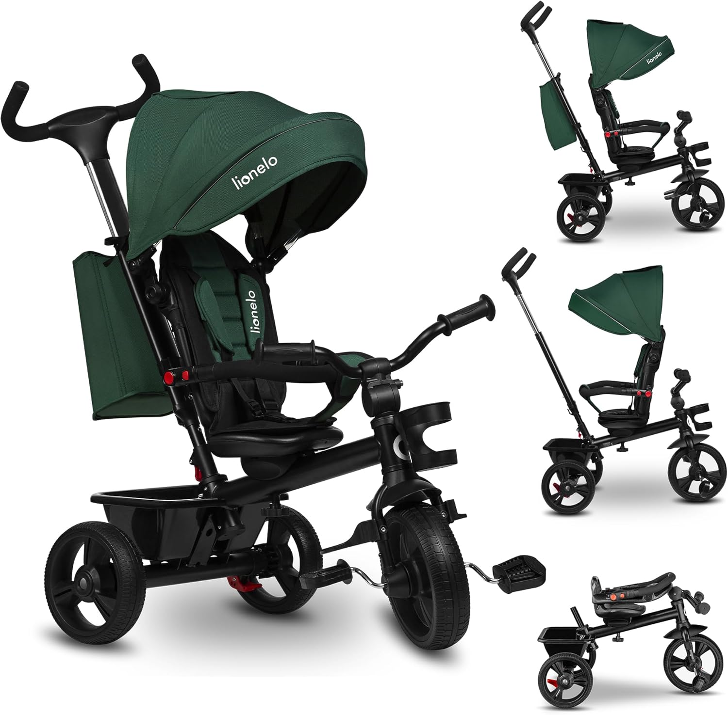 LIONELO Haari Bicicleta 2 en 1 Menores hasta 25 kg 1,5-5 años Triciclo- Carrito Cesta espaciosa, Bolsa y portavasos Cinturones de 3 Puntos con Fundas Toldo Reposapiés Gris