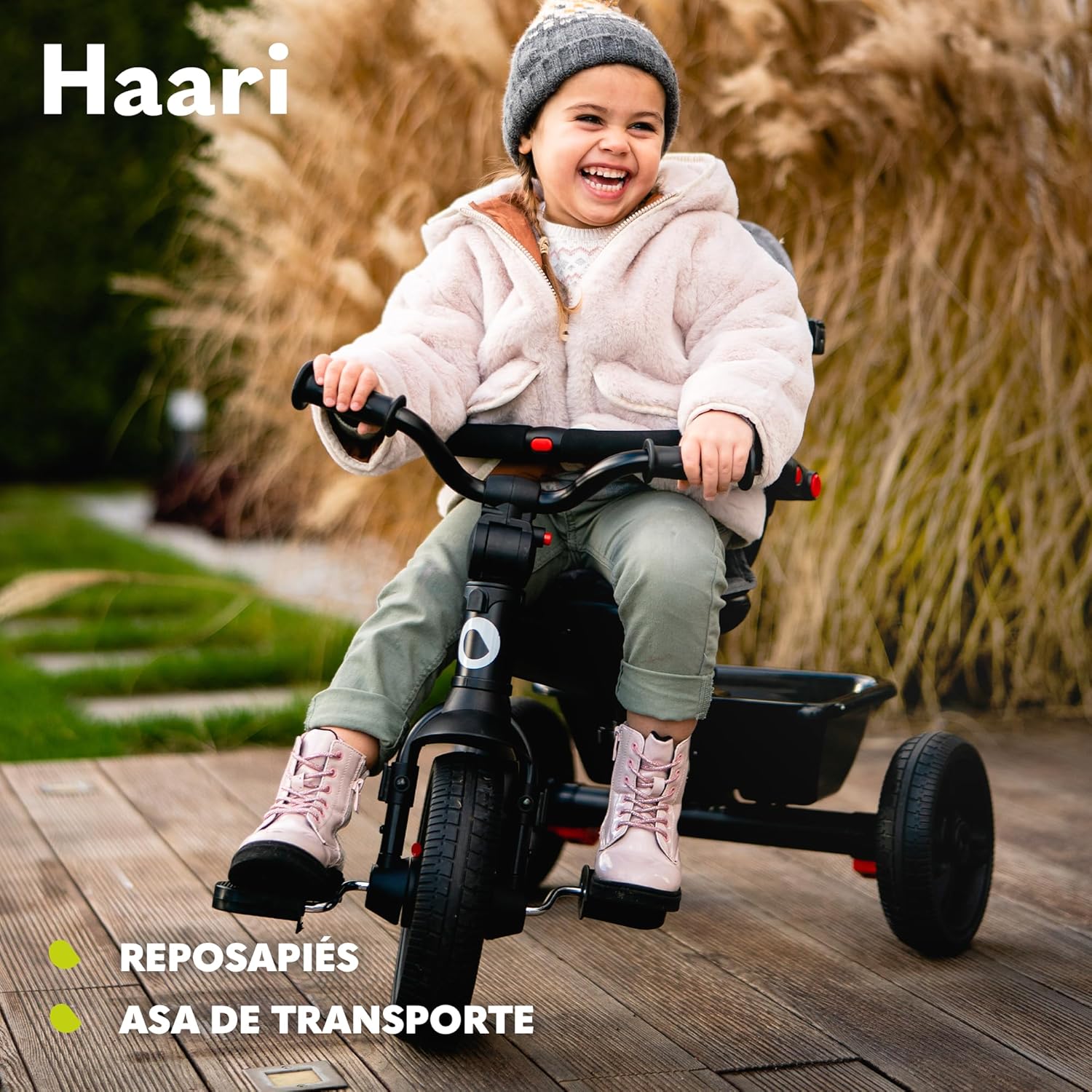 LIONELO Haari Bicicleta 2 en 1 Menores hasta 25 kg 1,5-5 años Triciclo- Carrito Cesta espaciosa, Bolsa y portavasos Cinturones de 3 Puntos con Fundas Toldo Reposapiés Gris