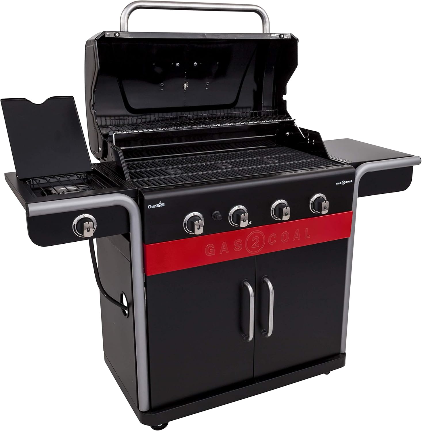 Gas2Coal® Barbacoa híbrida: barbacoa de gas y carbón de tres quemadores, acabado en negro.