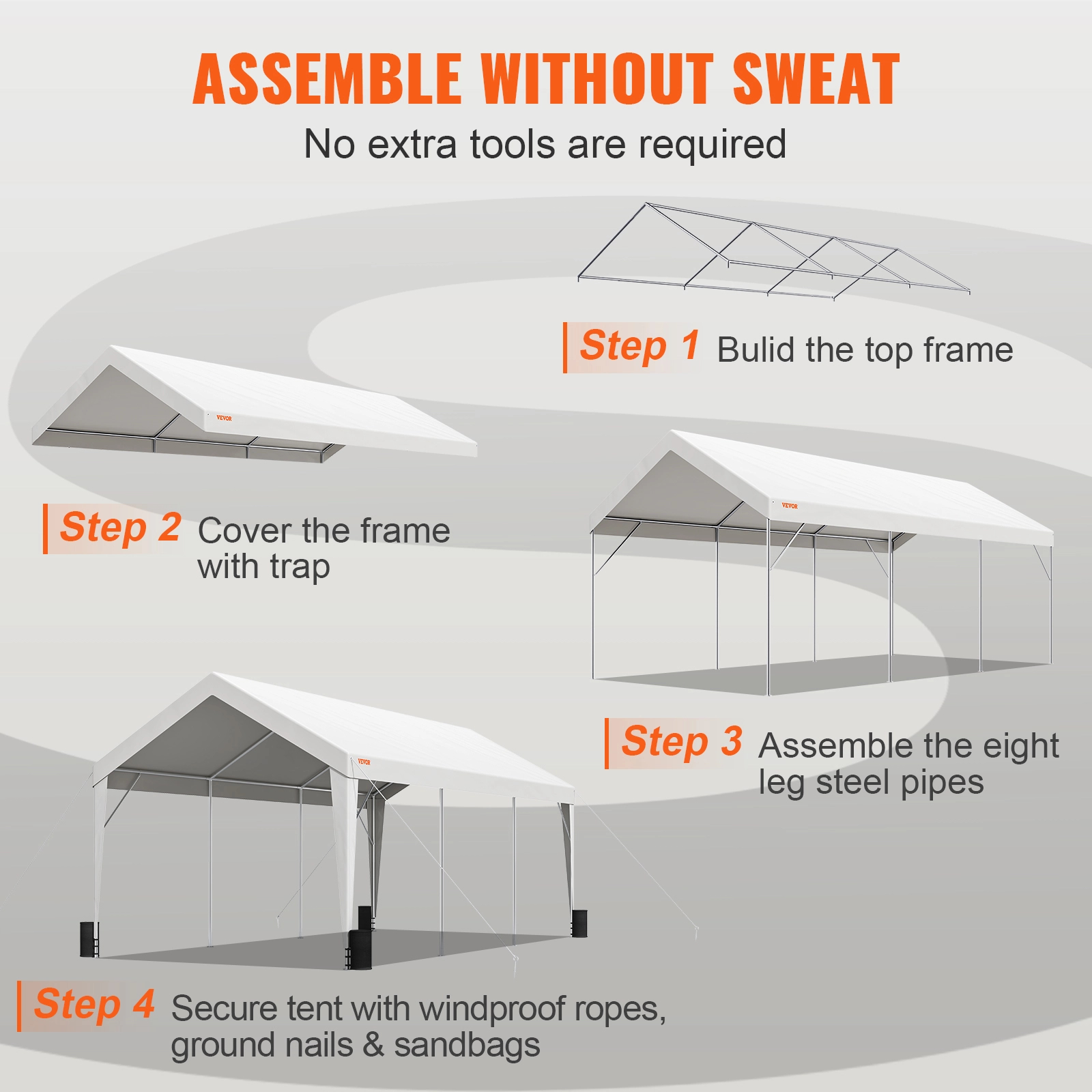 VEVOR Toldo para Cochera 3x6 m Refugio para Garaje Exterior con 8 Postes Reforzados y 4 Bolsas con Peso, Resistente a los Rayos UV, Impermeable, Refug