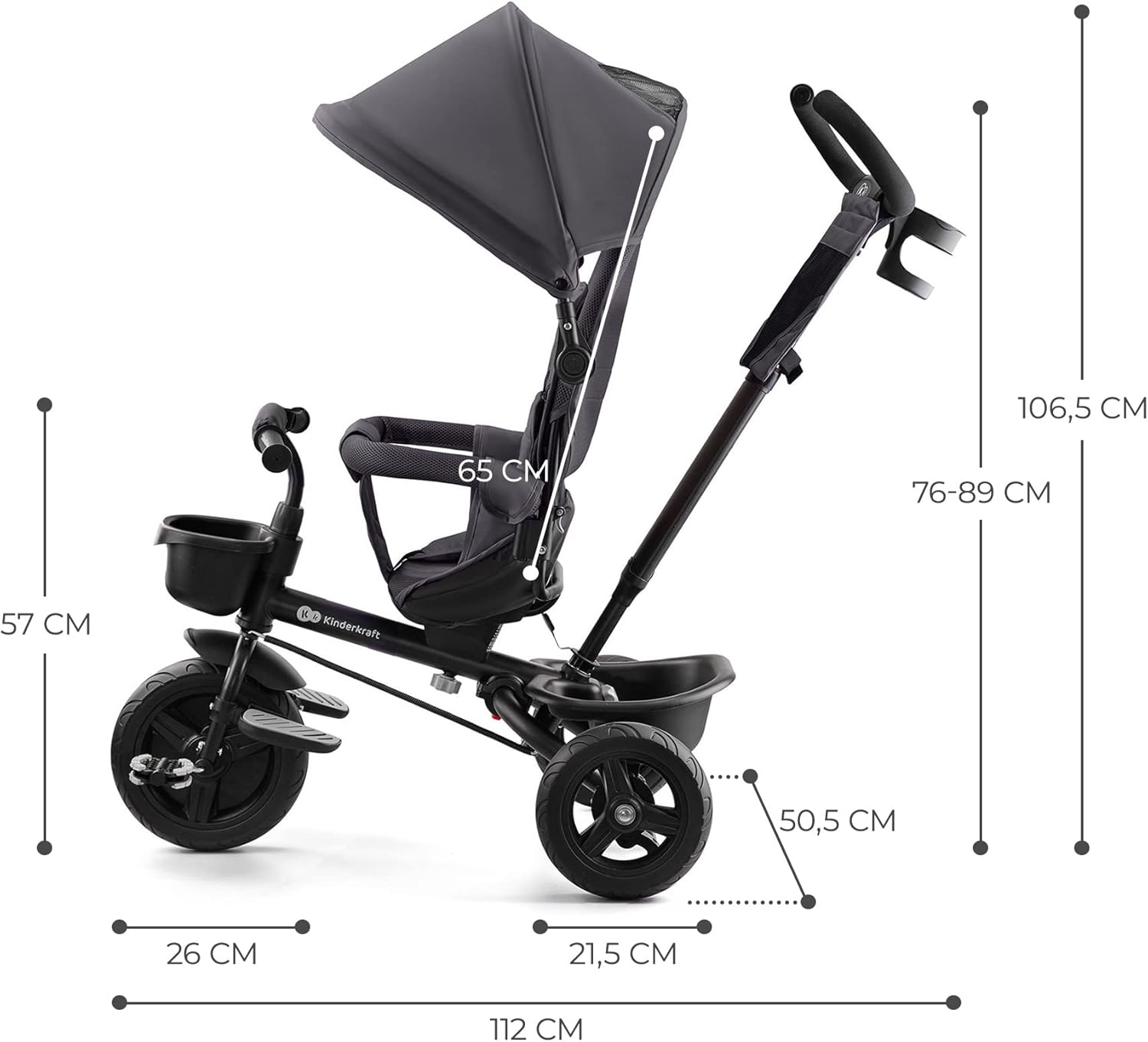 Kinderkraft AVEO Triciclo Bebé, Plegable, Trike, Bicicleta para Niños, Triciclo Evolutivo, Triciclo Sin Pedales, Bicicleta Bebe, Con Accesorios Práctico, Dos Cestas, 9 Meses a 25 kg, Rosa