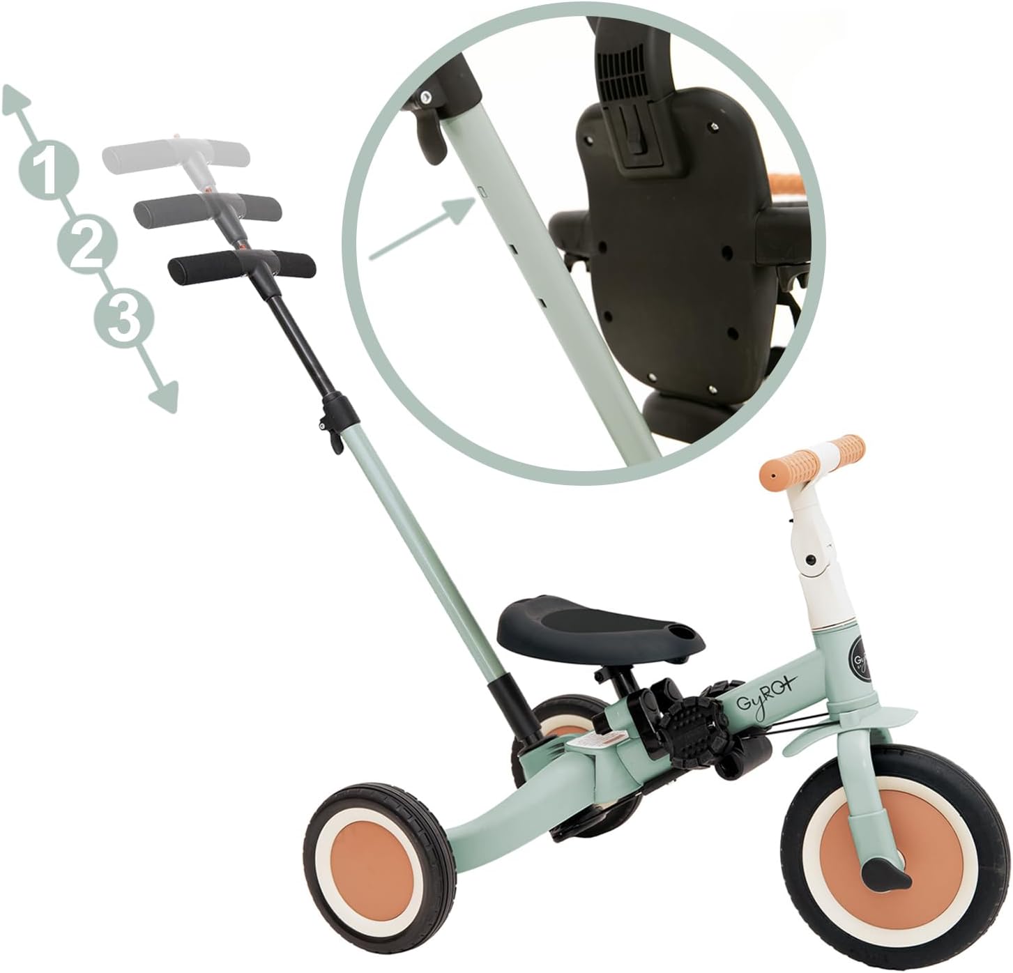 Olmitos - Triciclo Evolutivo de Bebé 5 en 1 GYRO + - Bicicleta Niños Desde 1 Año hasta 5 años - De Triciclo a Bicicleta con o sin Pedales – Adaptable y transformable (Gyro +, Verde)