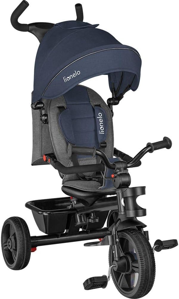 LIONELO Haari Bicicleta 2 en 1 Menores hasta 25 kg 1,5-5 años Triciclo- Carrito Cesta espaciosa, Bolsa y portavasos Cinturones de 3 Puntos con Fundas Toldo Reposapiés Gris