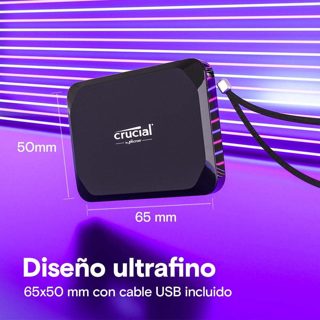 Crucial X9 SSD 4TB Portátil, Hasta 1050MB/s, Compatible con PC, Mac, PlayStation y Xbox, Disco Duro Sólido Externo SSD, USB-C 3.2 - CT4000X9SSD902