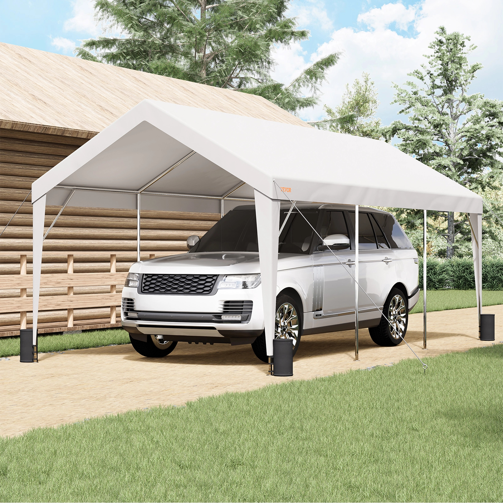 VEVOR Toldo para Cochera 3x6 m Refugio para Garaje Exterior con 8 Postes Reforzados y 4 Bolsas con Peso, Resistente a los Rayos UV, Impermeable, Refug
