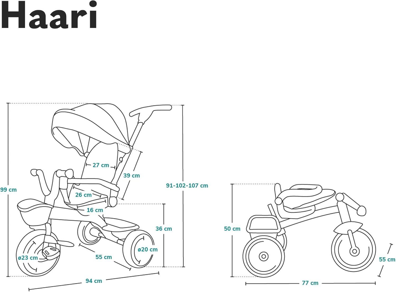 LIONELO Haari Bicicleta 2 en 1 Menores hasta 25 kg 1,5-5 años Triciclo- Carrito Cesta espaciosa, Bolsa y portavasos Cinturones de 3 Puntos con Fundas Toldo Reposapiés Gris