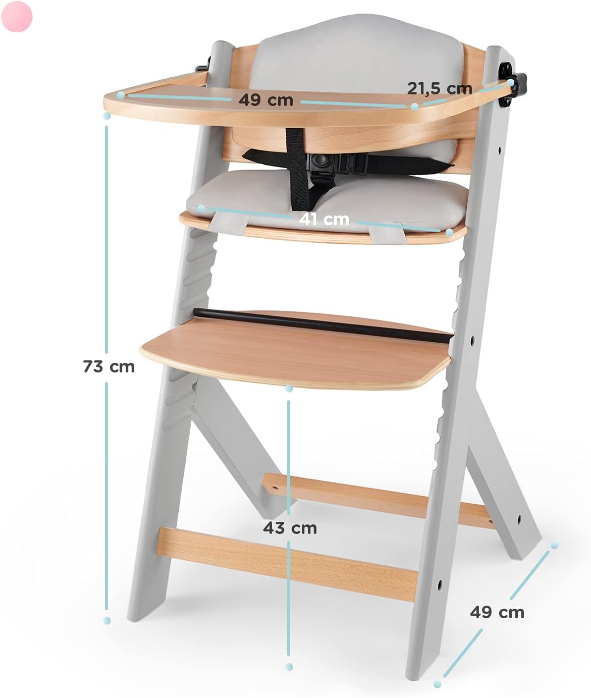 Kinderkraft ENOCK Trona bebé de Madera + Hamaca Bebé CALMEE, portatil, para niños, Silla alta Infantil, Evolutiva, Ergonómica, Barrera y Bandeja, Gris