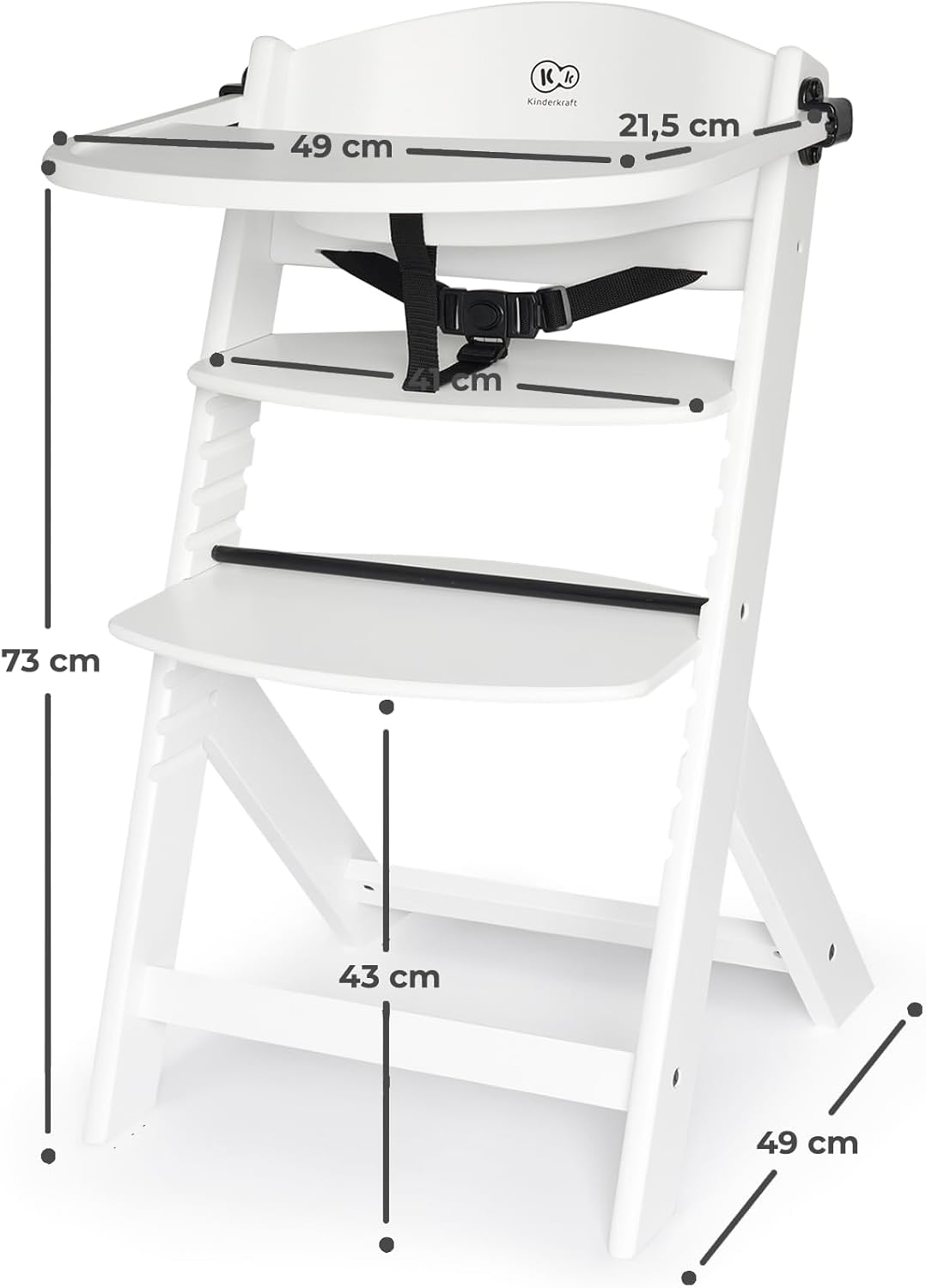 Kinderkraft ENOCK Trona bebé de Madera + Hamaca Bebé CALMEE, portatil, para niños, Silla alta Infantil, Evolutiva, Ergonómica, Barrera y Bandeja, Gris