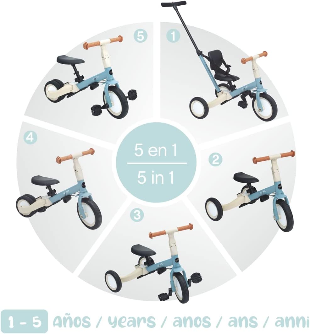 Olmitos - Triciclo Evolutivo de Bebé 5 en 1 GYRO + - Bicicleta Niños Desde 1 Año hasta 5 años - De Triciclo a Bicicleta con o sin Pedales – Adaptable y transformable (Gyro +, Verde)