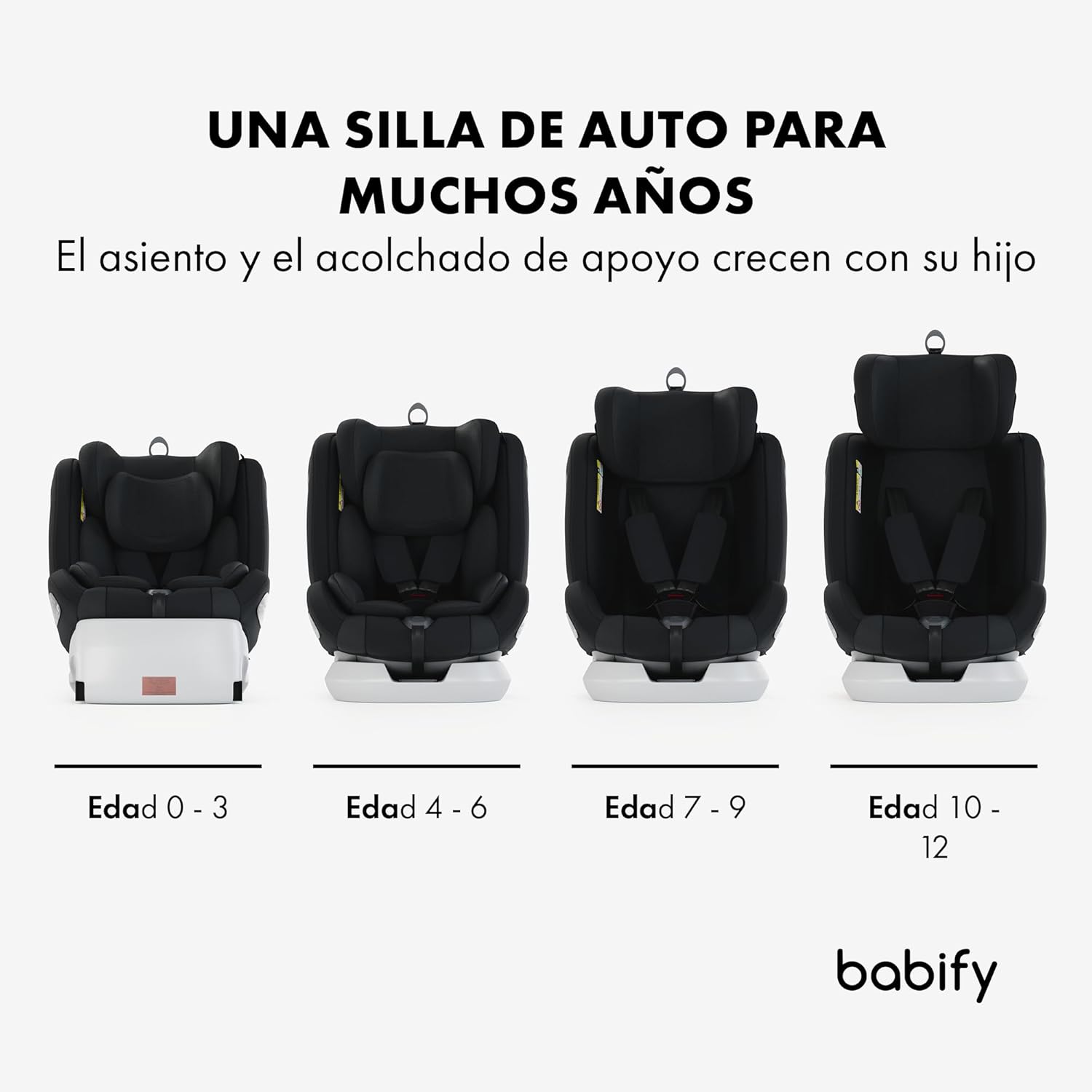 Babify Onboard Silla de Coche Isofix para Bebés y Niños, 0 Meses - 12 Años, Apta Desde 40-150 cm, Ajustable 360º, Asiento Portátil y Seguro i-Size ECE R129 - Black edition