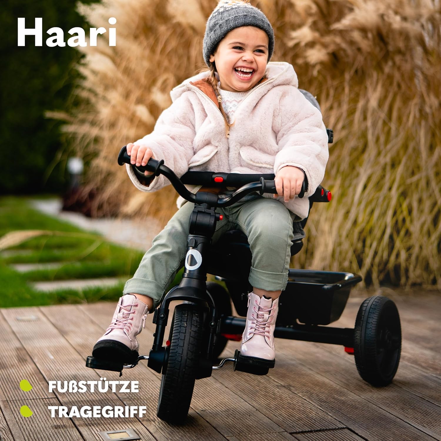 LIONELO Haari Bicicleta 2 en 1 Menores hasta 25 kg 1,5-5 años Triciclo- Carrito Cesta espaciosa, Bolsa y portavasos Cinturones de 3 Puntos con Fundas Toldo Reposapiés Gris