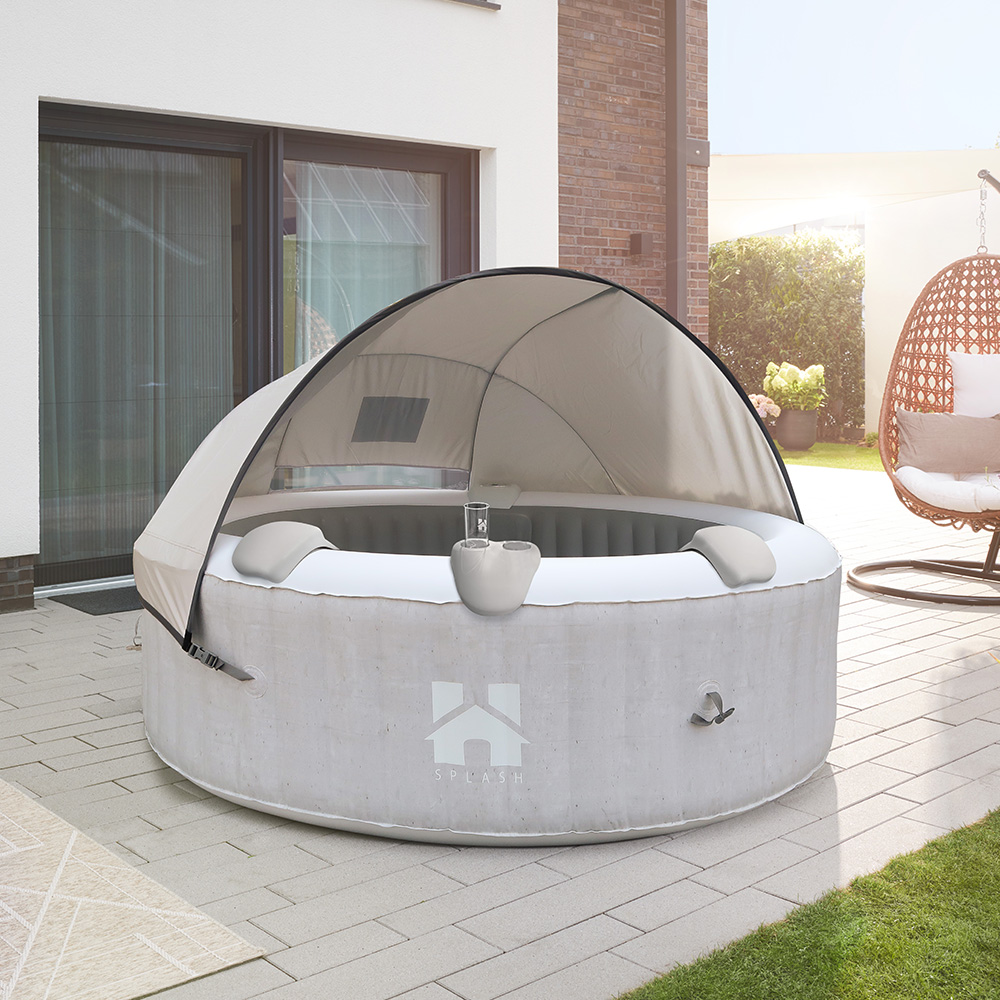 SPLASH Bañera de hidromasaje exterior con cojines, portabebidas y capota - Ø208 cm 6 personas hormigón