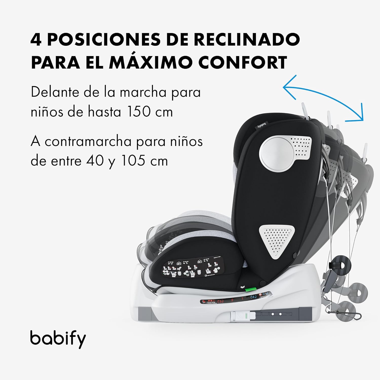 Babify Onboard Silla de Coche Isofix para Bebés y Niños, 0 Meses - 12 Años, Apta Desde 40-150 cm, Ajustable 360º, Asiento Portátil y Seguro i-Size ECE R129 - Black edition