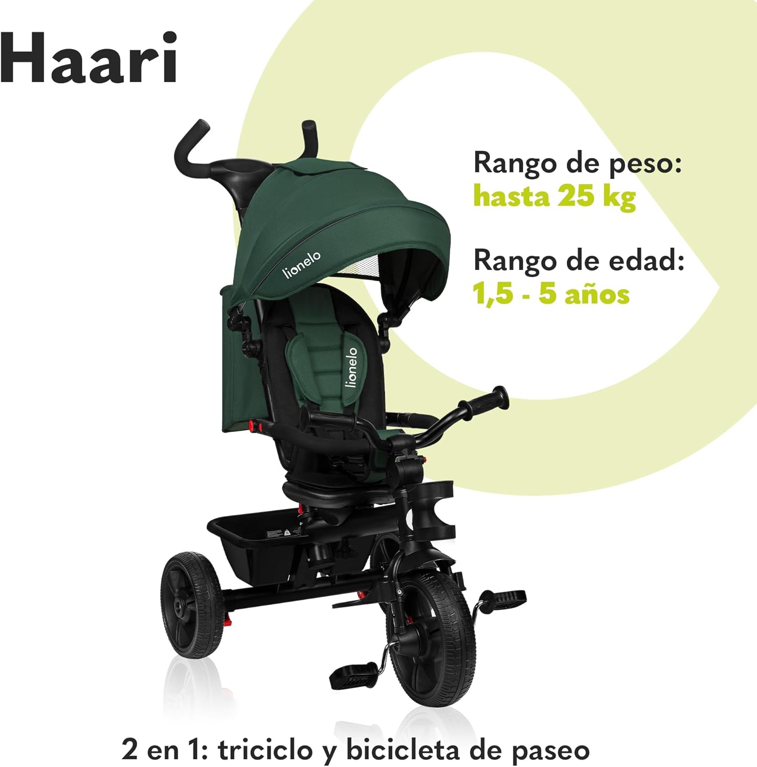 LIONELO Haari Bicicleta 2 en 1 Menores hasta 25 kg 1,5-5 años Triciclo- Carrito Cesta espaciosa, Bolsa y portavasos Cinturones de 3 Puntos con Fundas Toldo Reposapiés Gris