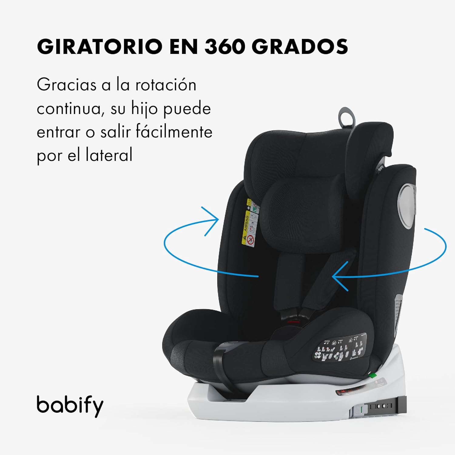 Babify Onboard Silla de Coche Isofix para Bebés y Niños, 0 Meses - 12 Años, Apta Desde 40-150 cm, Ajustable 360º, Asiento Portátil y Seguro i-Size ECE R129 - Black edition