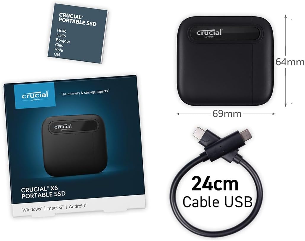 Crucial X9 SSD 4TB Portátil, Hasta 1050MB/s, Compatible con PC, Mac, PlayStation y Xbox, Disco Duro Sólido Externo SSD, USB-C 3.2 - CT4000X9SSD902