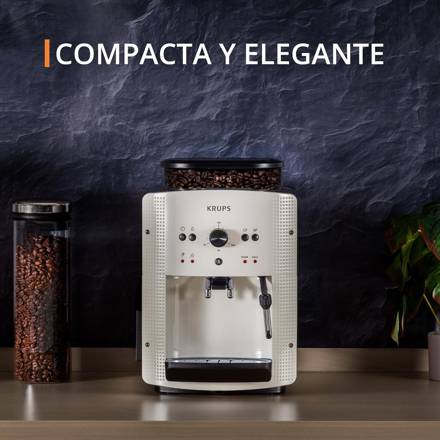 Roma - Cafetera superautomática 15 bares de presión, 3 niveles intensidad café, cantidad ajustable 20 a 220ml, limpieza y descalcificación automático, molinillo integrado EA8105
