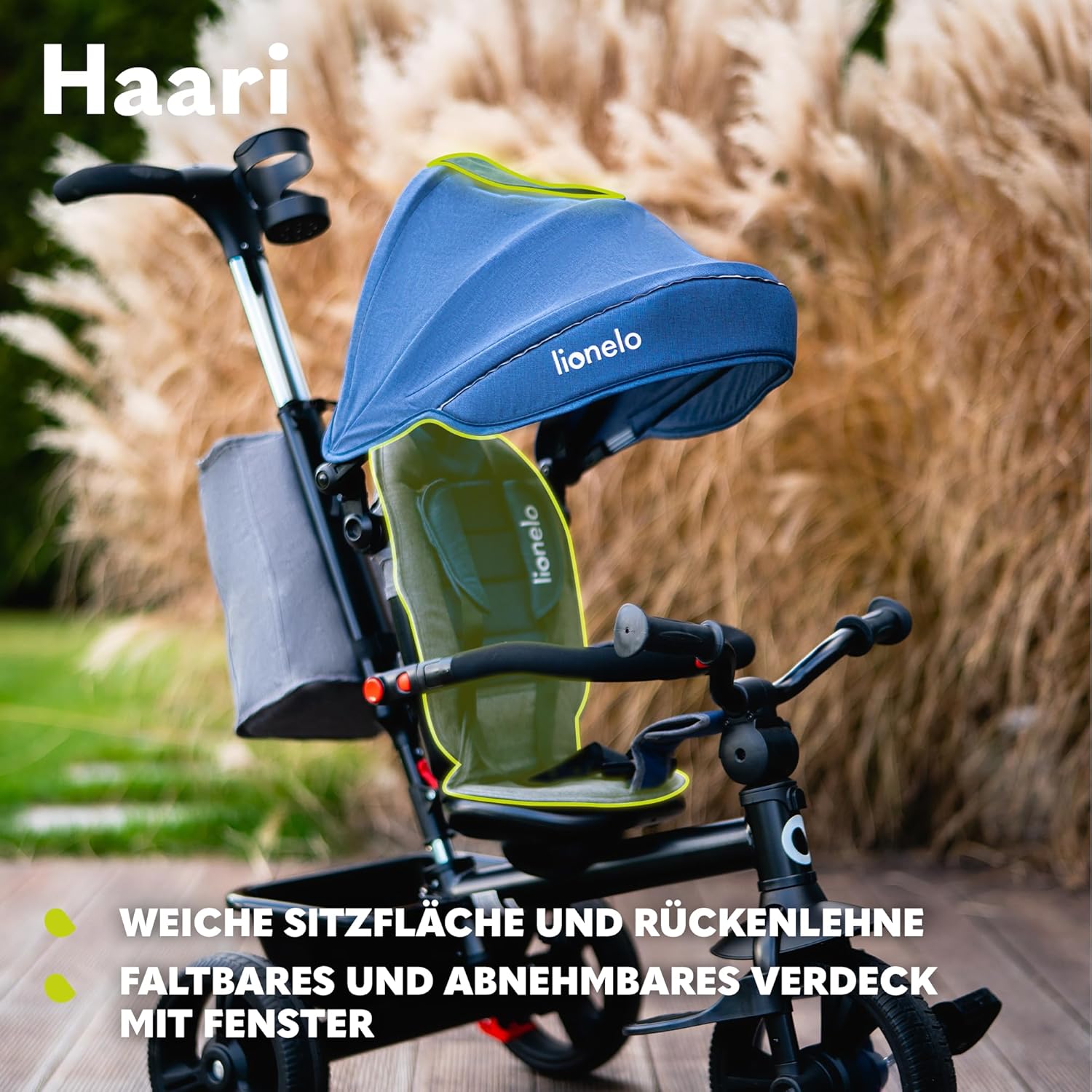 LIONELO Haari Bicicleta 2 en 1 Menores hasta 25 kg 1,5-5 años Triciclo- Carrito Cesta espaciosa, Bolsa y portavasos Cinturones de 3 Puntos con Fundas Toldo Reposapiés Gris