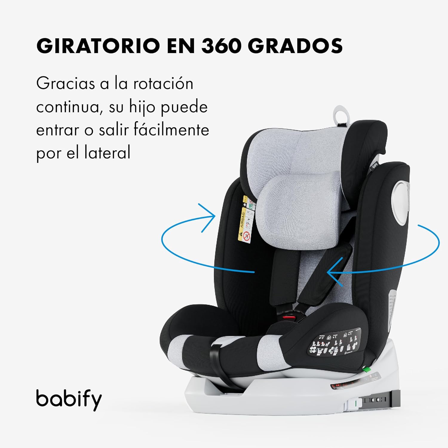 Babify Onboard Silla de Coche Isofix para Bebés y Niños, 0 Meses - 12 Años, Apta Desde 40-150 cm, Ajustable 360º, Asiento Portátil y Seguro i-Size ECE R129 - Black edition