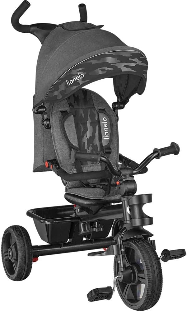 LIONELO Haari Bicicleta 2 en 1 Menores hasta 25 kg 1,5-5 años Triciclo- Carrito Cesta espaciosa, Bolsa y portavasos Cinturones de 3 Puntos con Fundas Toldo Reposapiés Gris