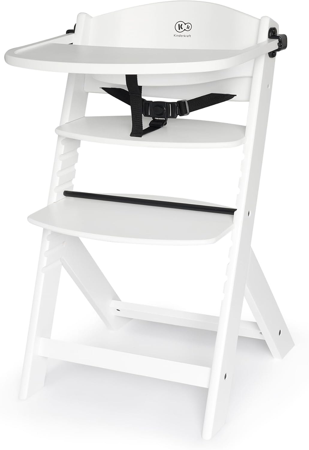 Kinderkraft ENOCK Trona bebé de Madera + Hamaca Bebé CALMEE, portatil, para niños, Silla alta Infantil, Evolutiva, Ergonómica, Barrera y Bandeja, Gris