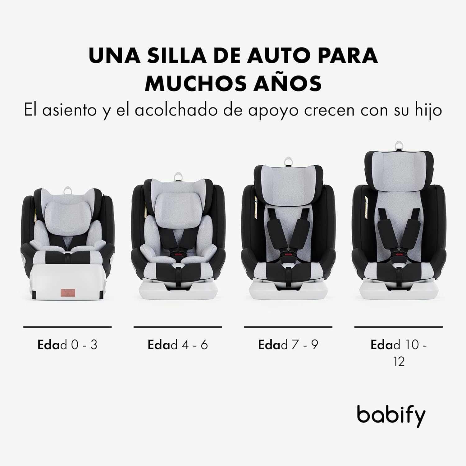 Babify Onboard Silla de Coche Isofix para Bebés y Niños, 0 Meses - 12 Años, Apta Desde 40-150 cm, Ajustable 360º, Asiento Portátil y Seguro i-Size ECE R129 - Black edition
