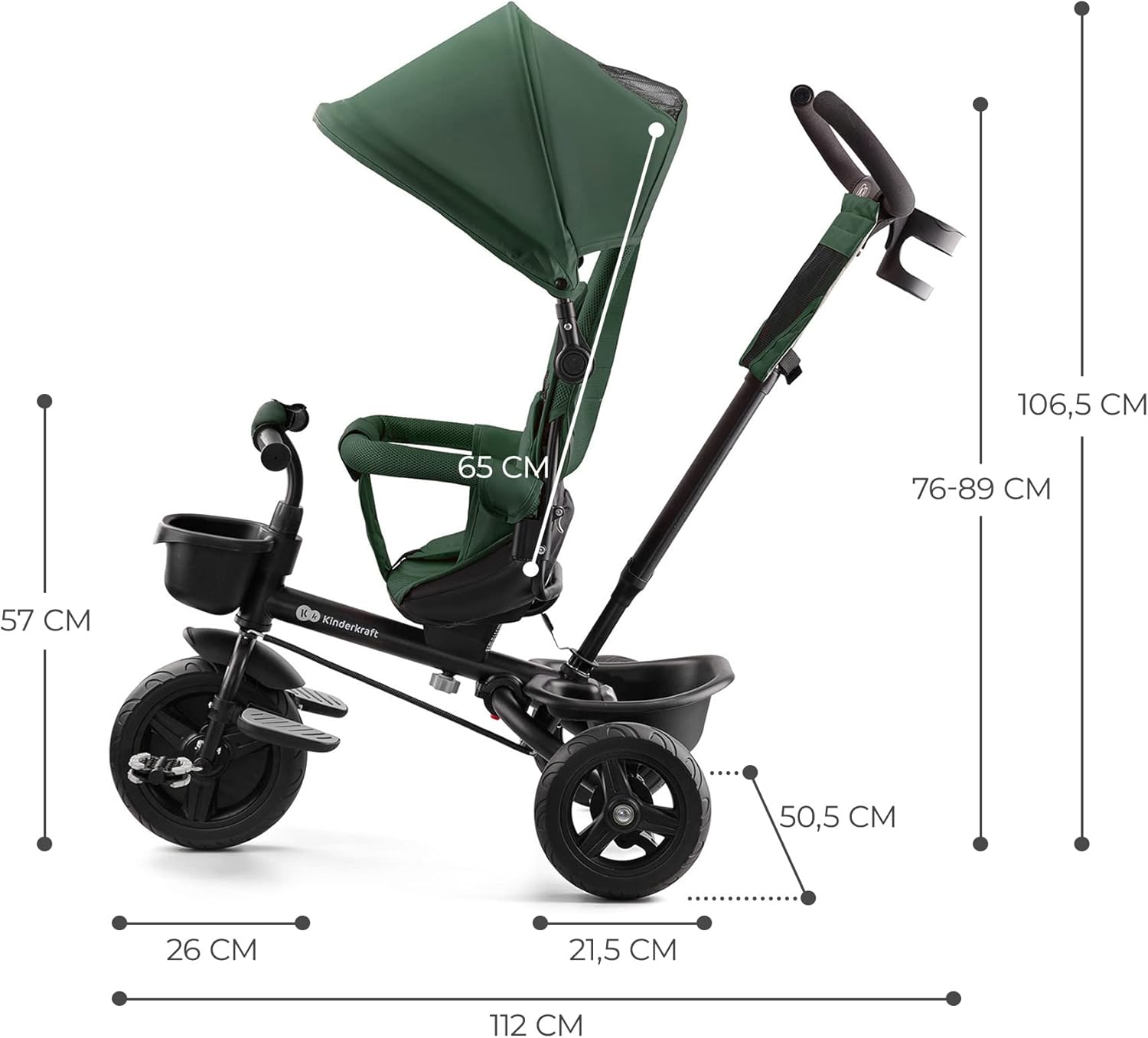 Kinderkraft AVEO Triciclo Bebé, Plegable, Trike, Bicicleta para Niños, Triciclo Evolutivo, Triciclo Sin Pedales, Bicicleta Bebe, Con Accesorios Práctico, Dos Cestas, 9 Meses a 25 kg, Rosa