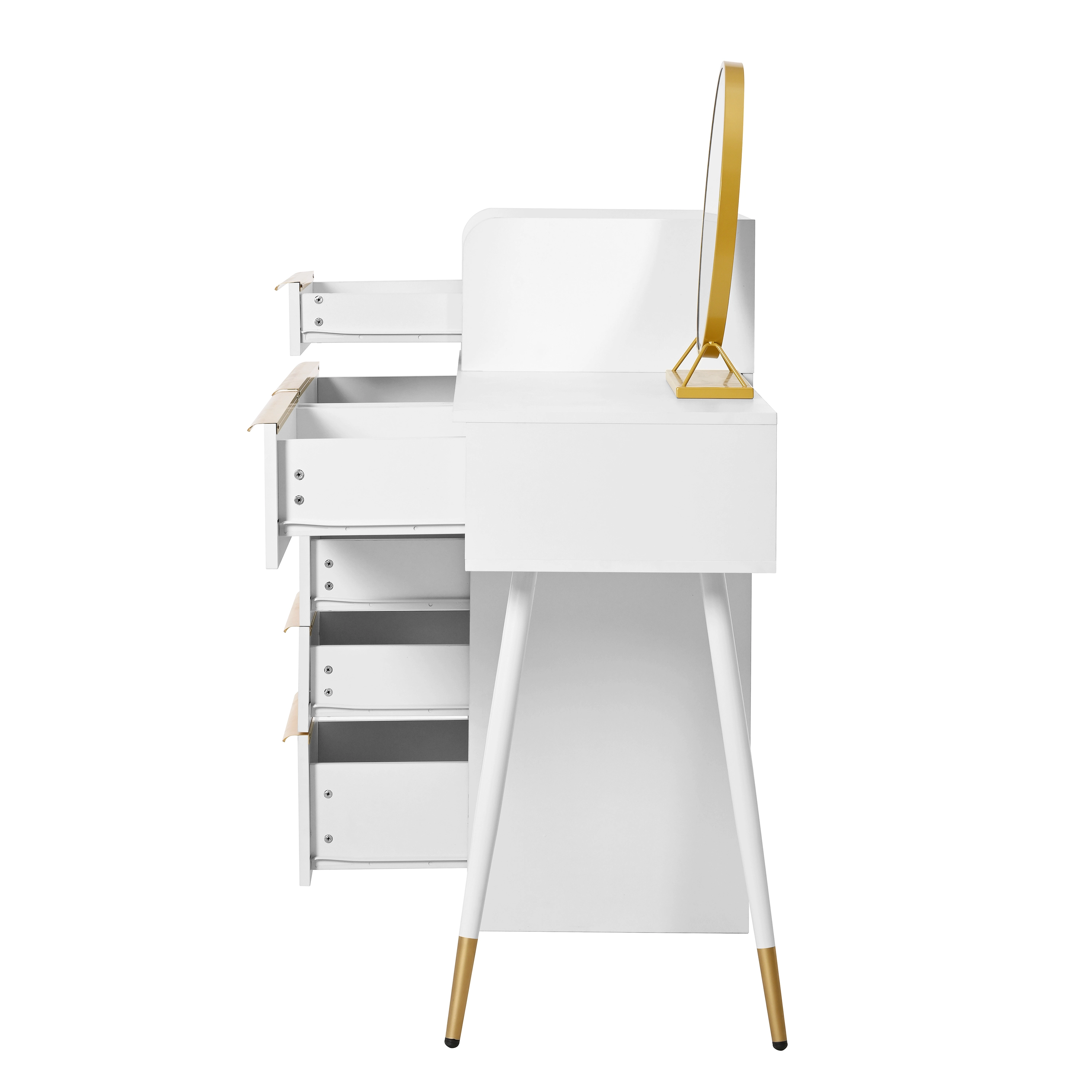 Tocador con espejo LED - 6 amplios cajones + mueble auxiliar - 100 x 41,5 x 102 cm - Tablero de partículas - Blanco
