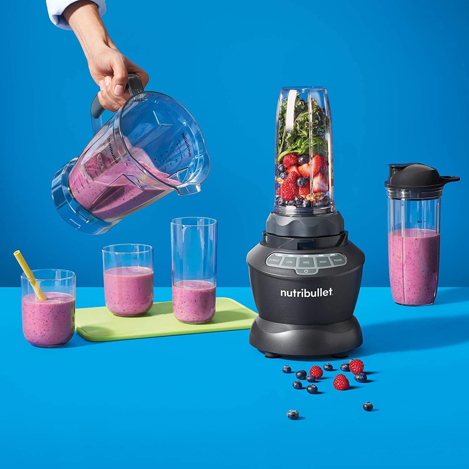 nutribullet triple Prep System, batidora eléctrica, batidora de vaso profesional multifunción, 1500 vatios de potencia, 3 electrodomésticos, negro, NBF580B