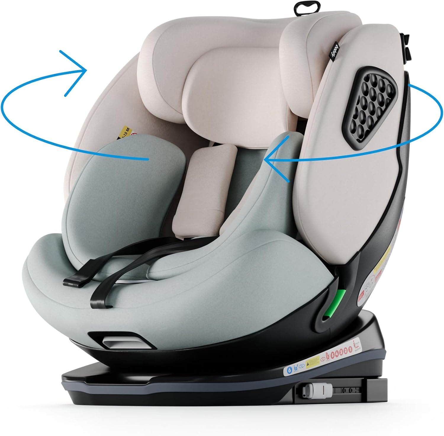 Babify Onboard Silla de Coche Isofix para Bebés y Niños, 0 Meses - 12 Años, Apta Desde 40-150 cm, Ajustable 360º, Asiento Portátil y Seguro i-Size ECE R129 - Black edition