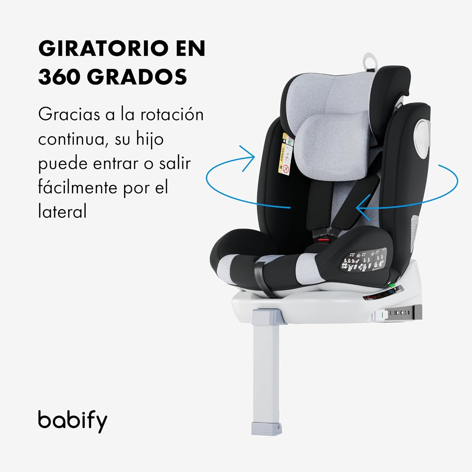 Babify Onboard Silla de Coche Isofix para Bebés y Niños, 0 Meses - 12 Años, Apta Desde 40-150 cm, Ajustable 360º, Asiento Portátil y Seguro i-Size ECE R129 - Black edition