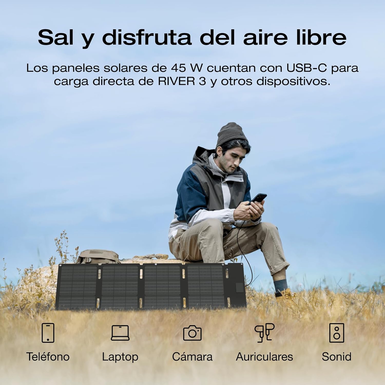Estación de energía portátil EF EcoFlow RIVER 3 con panel solar 45 W, batería LFP 245 Wh, salida 600 W, eficiencia con GaN que duplica la duración, SAI en <20 ms, generador solar un 30% más compacto