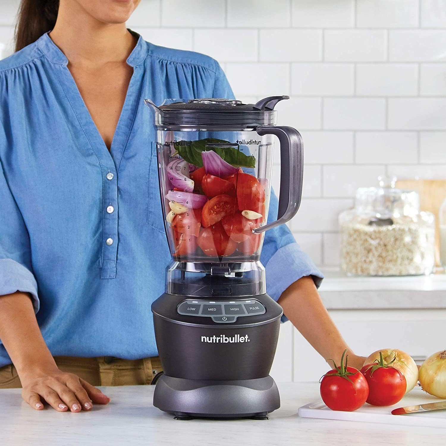 nutribullet triple Prep System, batidora eléctrica, batidora de vaso profesional multifunción, 1500 vatios de potencia, 3 electrodomésticos, negro, NBF580B