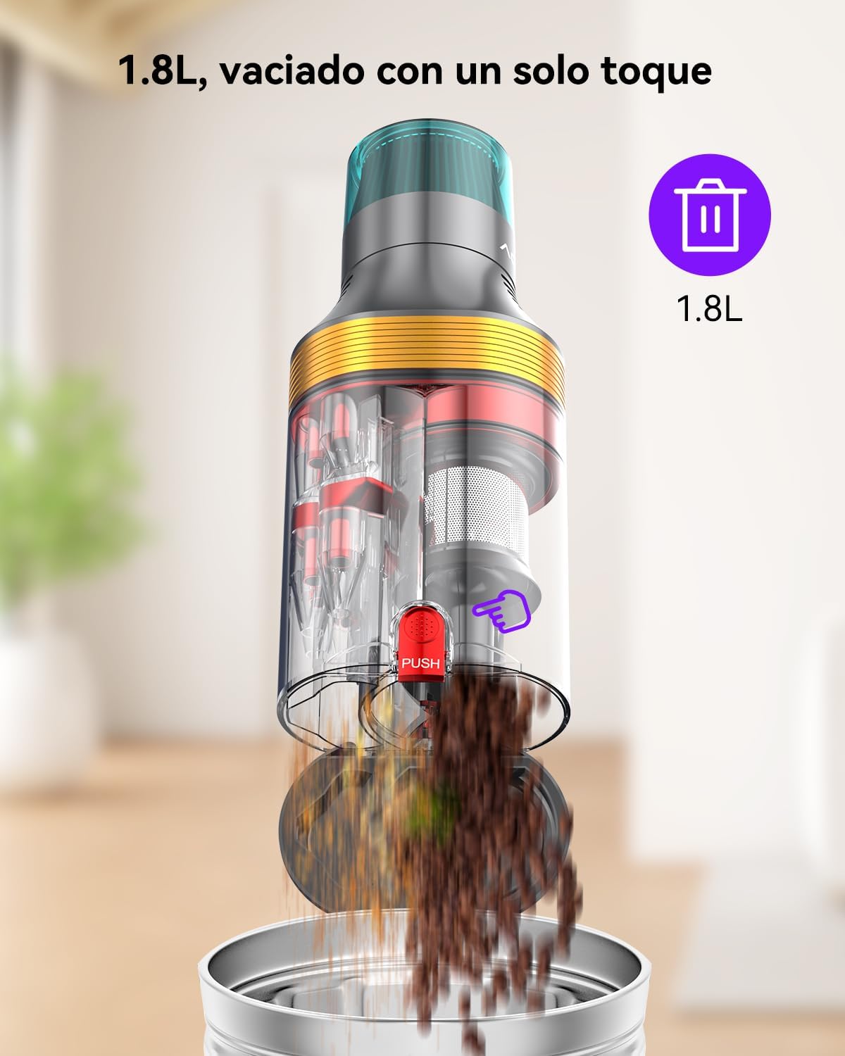 aonus A9 MAX Aspiradora sin Cable, 48Kpa/600W Aspiradora Escoba sin Cable Potente, Separación de Polvo de 1.8L con Doble Taza Mejorada, 70 Minutos de Larga Duración, Adecuada para Pisos/Alfombras/Pelo