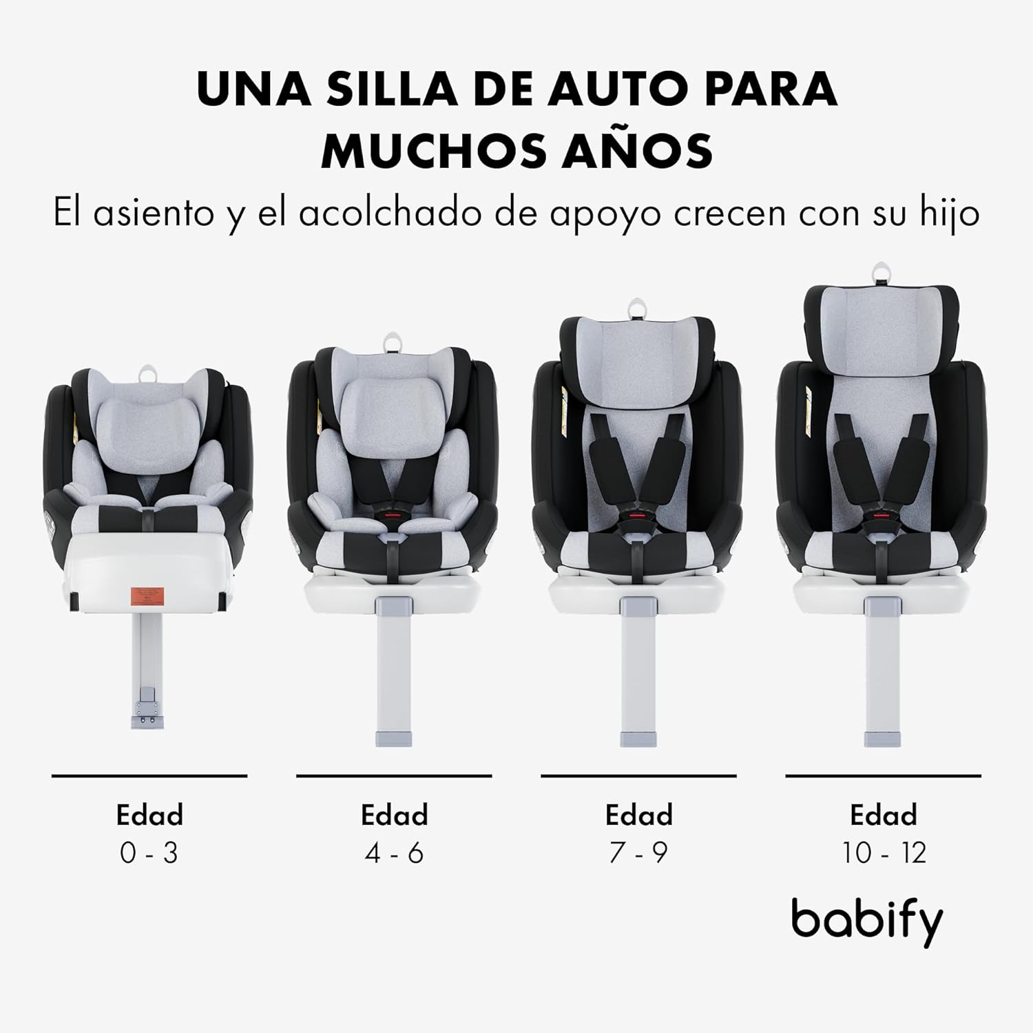 Babify Onboard Silla de Coche Isofix para Bebés y Niños, 0 Meses - 12 Años, Apta Desde 40-150 cm, Ajustable 360º, Asiento Portátil y Seguro i-Size ECE R129 - Black edition